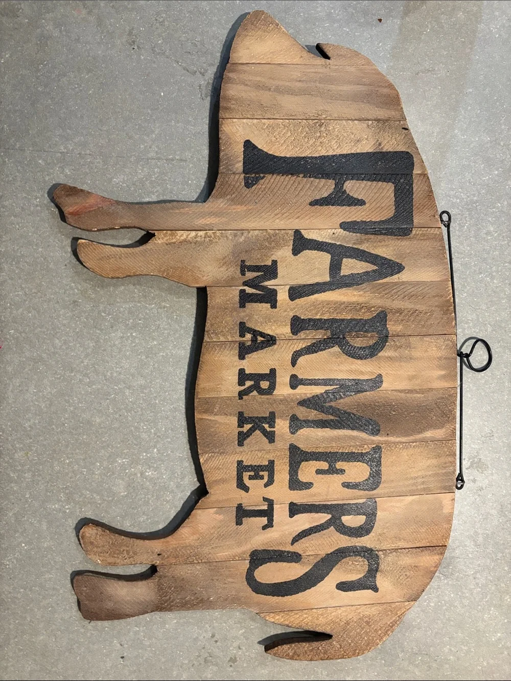 Farmers Market Wood Pig Wall Decor - Brown with Black Lettering